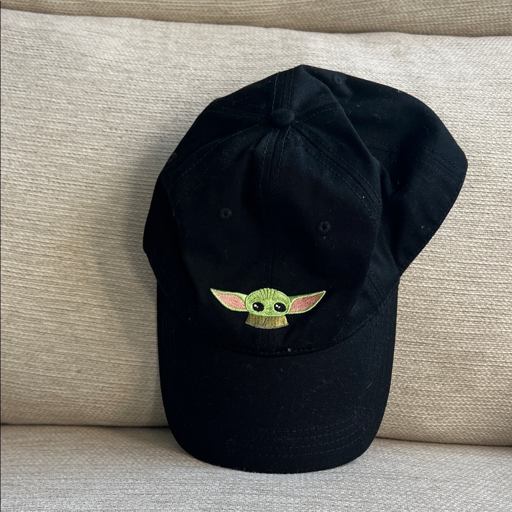 Black Baseball Cap with Embroidered Baby Yoda